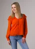 Influence Orange Lace Semi-Sheer Long Sleeve Ruffled V-Neck Blouse - 10 Image 1