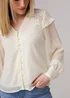 Influence Ivory Lace Semi-Sheer Long Sleeve Ruffled V-Neck Blouse - 8 Image 3