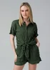Influence Khaki Textured Smocked Tie Front Short Sleeve Shirt - 14 Image 1