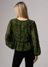 Influence Green Animal Print Ruffle V-Neck Long Balloon Sleeve Blouse - 12 Image 2