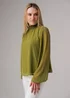 Influence Olive Textured High Neck Smock Long Sleeve Blouse - 8 Image 5