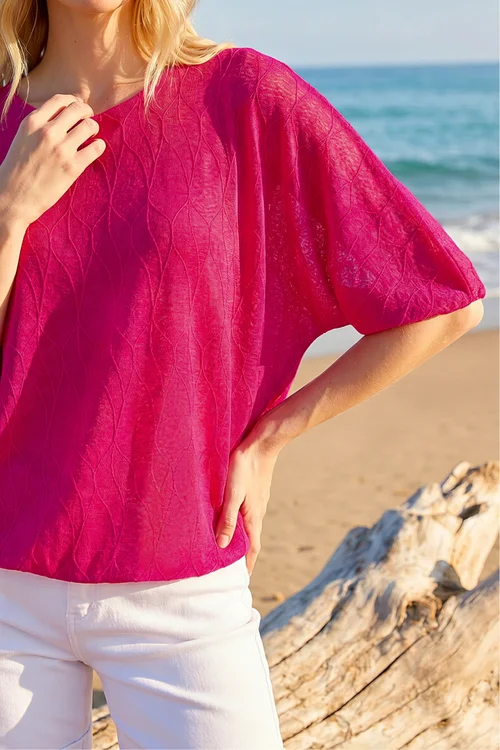 Roman Cerise Mesh Bubble Hem Stretch Top - 20 Image 4
