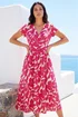 Roman Fuchsia Leaf Print V-Neck Midi Dress - 14 Image 1