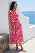 Roman Fuchsia Leaf Print V-Neck Midi Dress - 14 Image 2