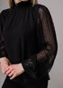 Influence Black Textured High Neck Smock Long Sleeve Blouse - 10 Image 3