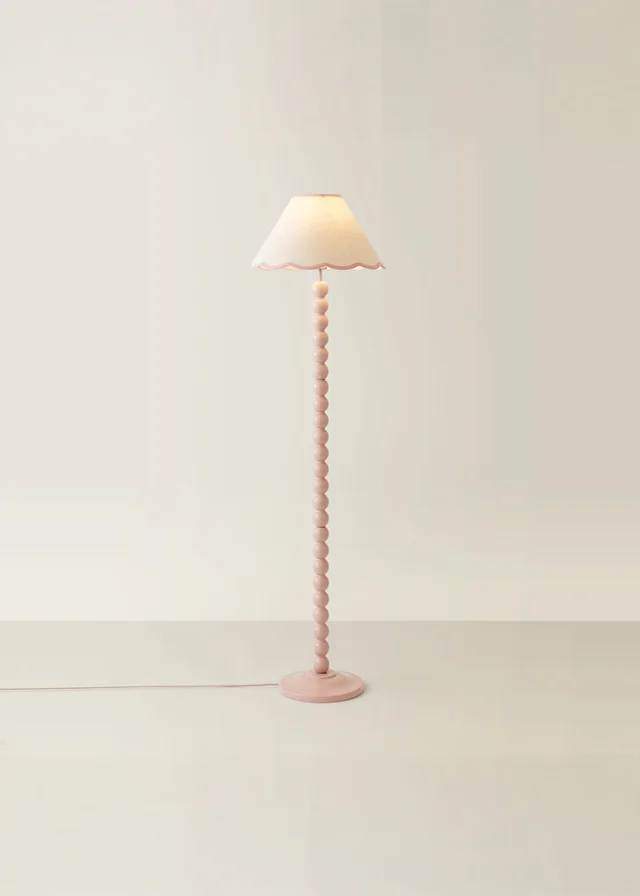 ValueLights Bobble Pink Floor Lamp with Pink Trim Scallop Shade