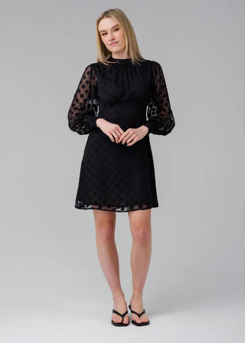 Influence Black High Neck Long Sleeve Skater Dress - 14 Image 1