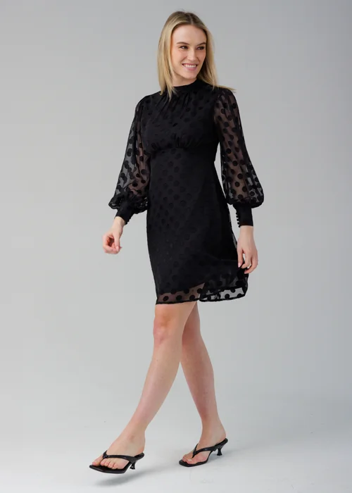Influence Black High Neck Long Sleeve Skater Dress - 14 Image 4