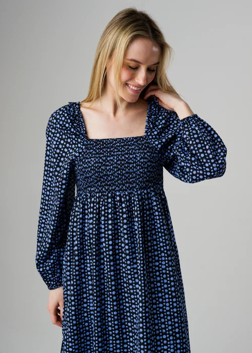 Wednesday’s Girl Blue Polka Dot Square Neck Frill Blouson Sleeve Midi Dress - S Image 3