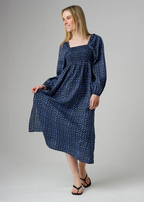 Wednesday’s Girl Blue Polka Dot Square Neck Frill Blouson Sleeve Midi Dress - S Image 4
