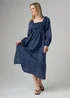 Wednesday’s Girl Blue Polka Dot Square Neck Frill Blouson Sleeve Midi Dress - S Image 4
