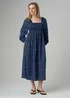 Wednesday’s Girl Blue Polka Dot Square Neck Frill Blouson Sleeve Midi Dress - S Image 1
