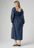 Wednesday’s Girl Blue Polka Dot Square Neck Frill Blouson Sleeve Midi Dress - S Image 2