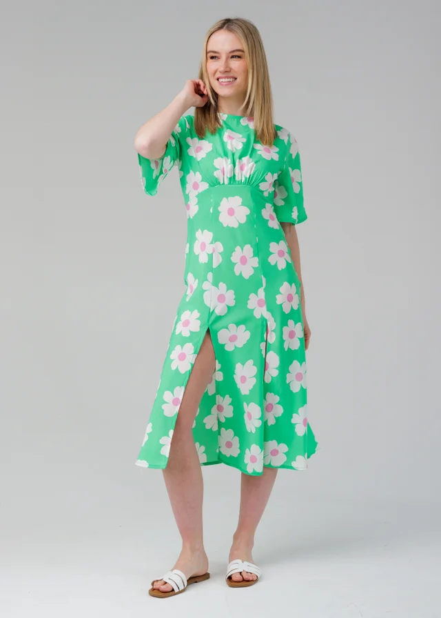 Influence Green Floral Short Sleeve Midaxi Dress