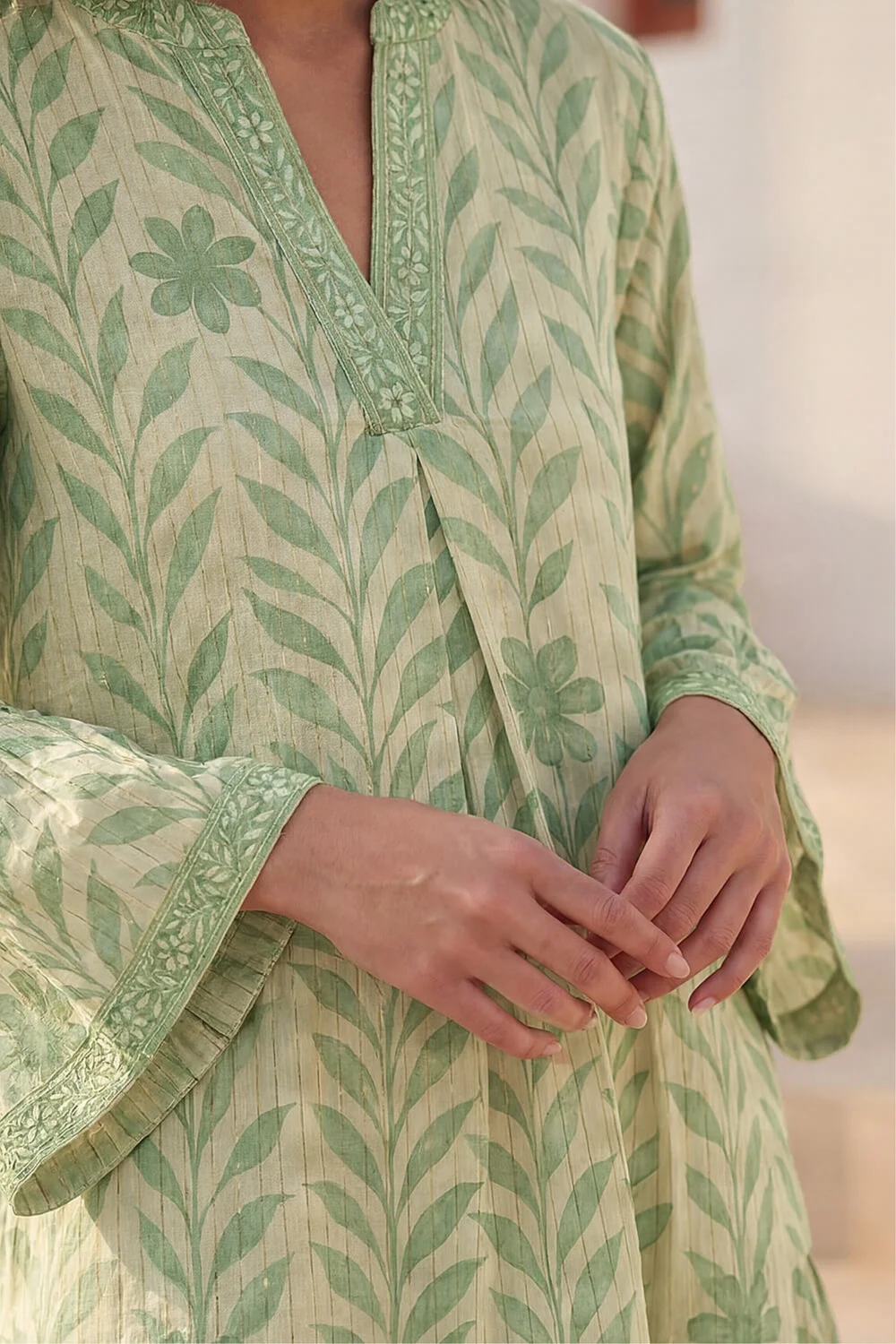 Roman Sage Leaf Print Tiered Boho Dress - 12 Image 4