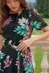 Roman Black Floral Print Pleat Neck Midi Dress - 14 Image 4
