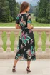 Roman Black Floral Print Pleat Neck Midi Dress - 14 Image 3