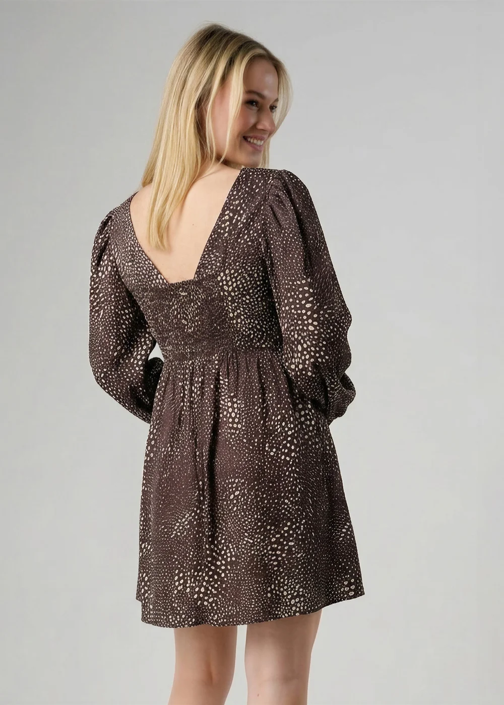 Wednesday’s Girl Brown Long Sleeve V Neck Dot Mini Dress - 10 Image 2