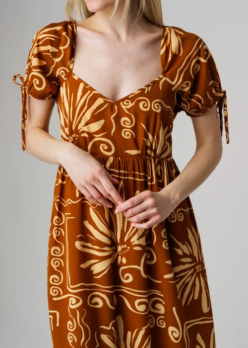 Wednesday’s Girl Brown Floral Puff Sleeve Maxi Dress Tie Detail - M Image 3