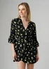 Wednesday’s Girl Black Floral Print Frill Sleeve Wrap Mini Dress - S Image 1