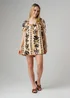 Wednesday’s Girl Beige Cotton Floral Puff Sleeve Smock Mini Dress - M Image 1