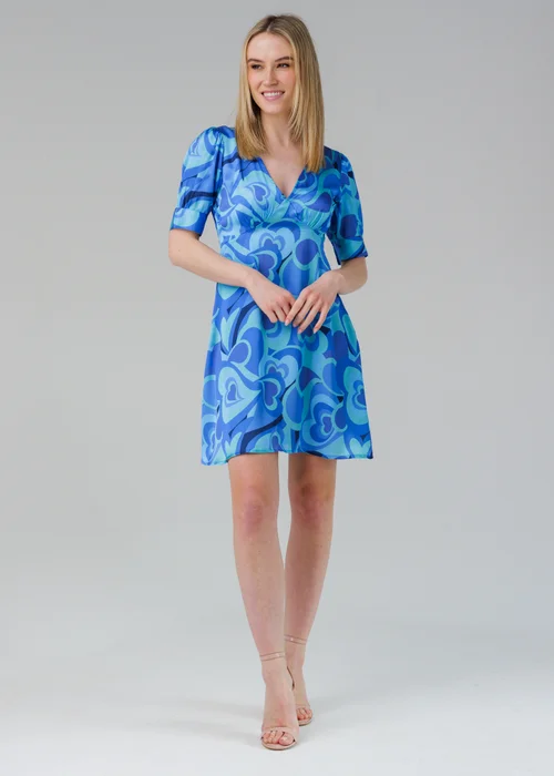 Influence Blue Short Sleeve Plunge Neck Printed Tea Dress - 14 Image 1