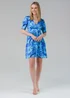 Influence Blue Short Sleeve Plunge Neck Printed Tea Dress - 14 Image 1
