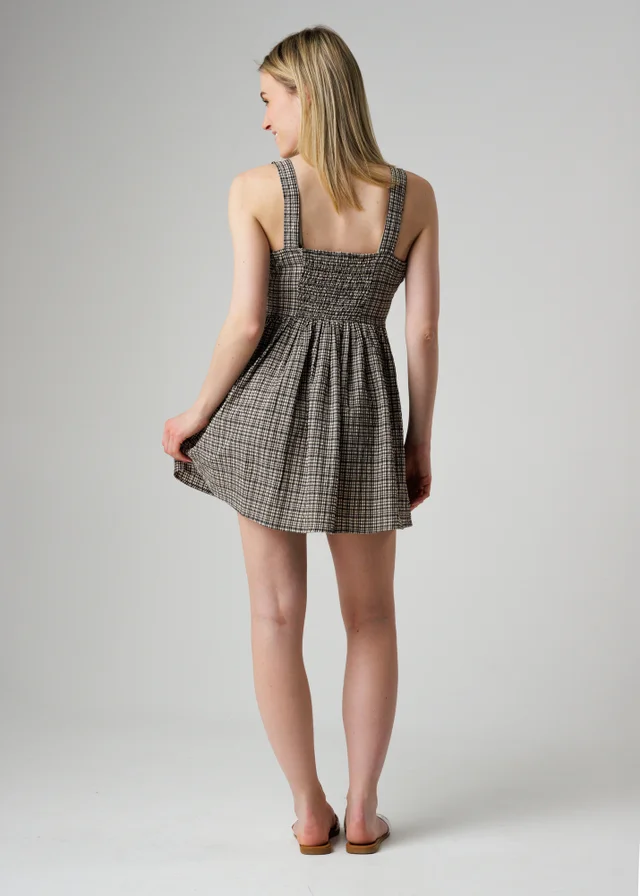 Wednesday’s Girl Black Check Ruffle Detail Tie Front Mini Cami Dress