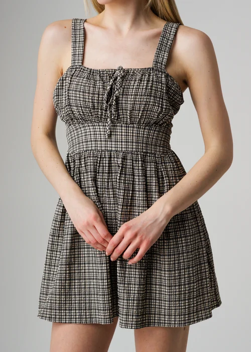 Wednesday’s Girl Black Check Ruffle Detail Tie Front Mini Cami Dress - M Image 3