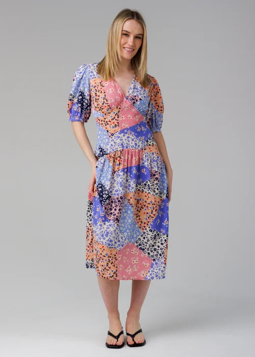 Influence Blue Long Sleeve Printed V-Neck Midi Dress - 12 Image 1