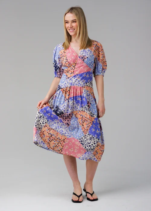 Influence Blue Long Sleeve Printed V-Neck Midi Dress - 12 Image 4