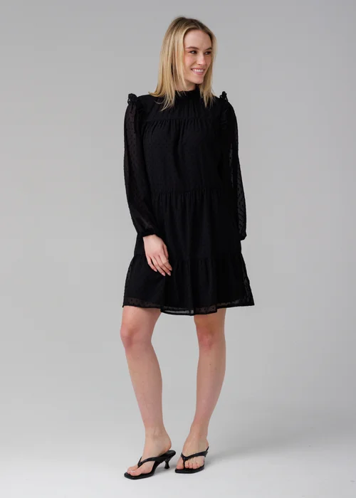 Influence Black Long Sleeve Multi-Tiered Ruffle Smock Mini Dress - 12 Image 1