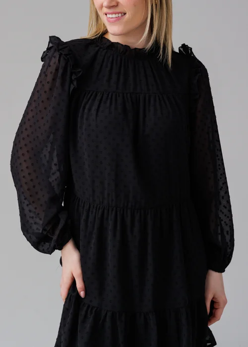 Influence Black Long Sleeve Multi-Tiered Ruffle Smock Mini Dress - 12 Image 3