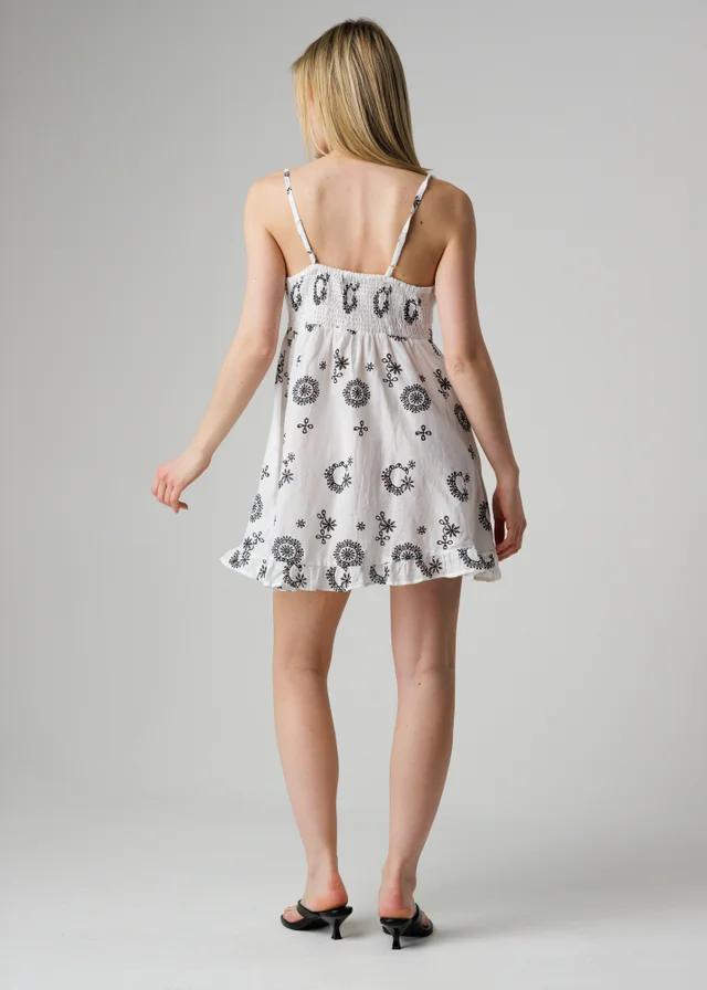 Wednesday’s Girl White Cotton Tie Front Ruffle Hem Cami Dress