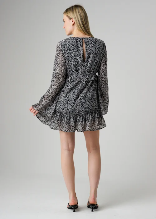 Wednesday’s Girl Black Floral V Neck Angel Sleeve Mini Dress - M Image 2
