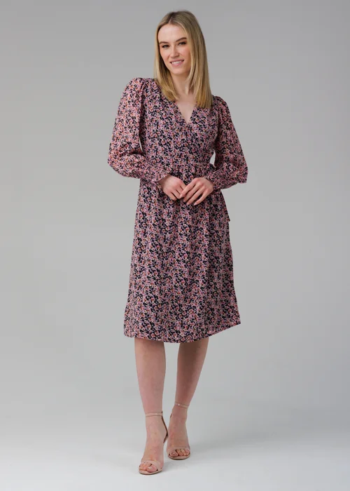 Influence Black Long Puff Sleeve Midi Wrap Dress - 14 Image 1