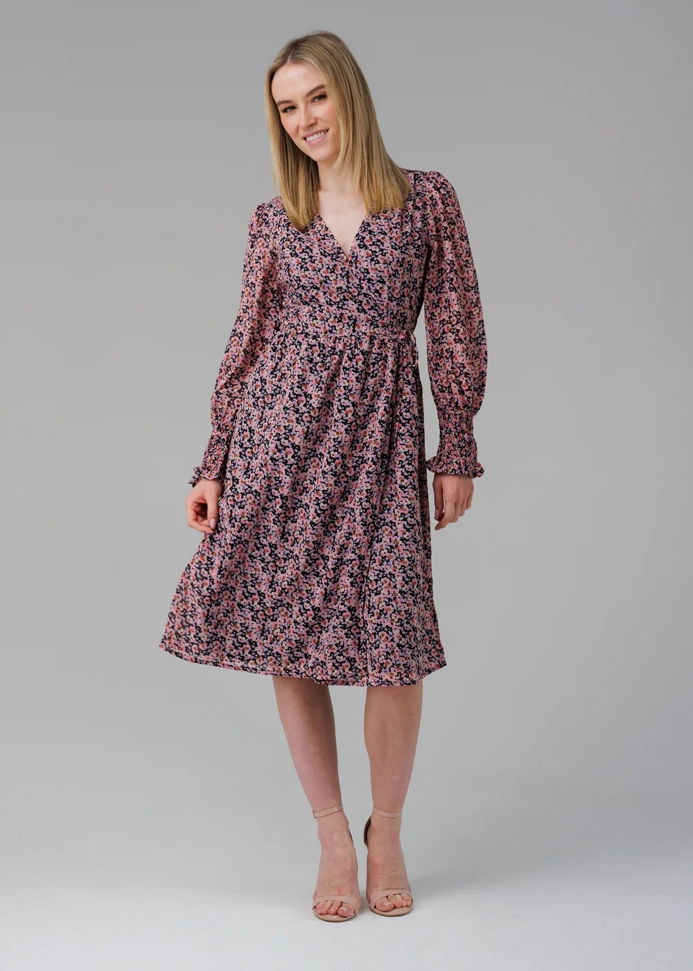 Influence Black Long Puff Sleeve Midi Wrap Dress - 14 Image 4