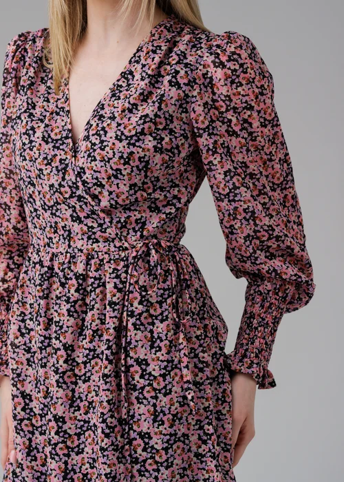 Influence Black Long Puff Sleeve Midi Wrap Dress - 14 Image 3