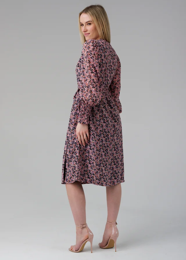 Influence Black Long Puff Sleeve Midi Wrap Dress