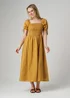 Wednesday’s Girl Mustard Striped Square Neck Puff Sleeve Midi Dress - XS Image 1