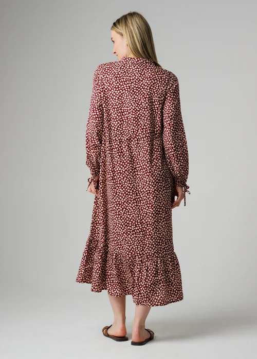 Wednesday’s Girl Burgundy Floral Tie Neck Long Sleeve Midi Dress - S Image 2