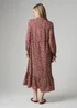 Wednesday’s Girl Burgundy Floral Tie Neck Long Sleeve Midi Dress - S Image 2