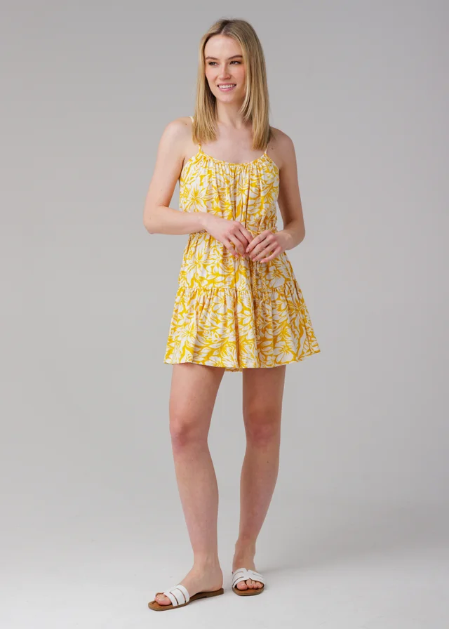 Influence Yellow Sleeveless Tie-Front Tiered Mini Dress