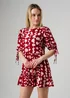 Wednesday’s Girl Burgundy Smudgy Dot Print Tie Sleeve Smock Mini Dress - S Image 1