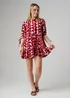 Wednesday’s Girl Burgundy Smudgy Dot Print Tie Sleeve Smock Mini Dress - S Image 2
