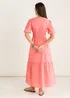 Gini London Coral Diamond Cut Work V Neck Broderie Dress - 16 Image 2