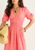 Gini London Coral Diamond Cut Work V Neck Broderie Dress - 16 Image 3