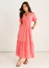 Gini London Coral Diamond Cut Work V Neck Broderie Dress - 16 Image 1