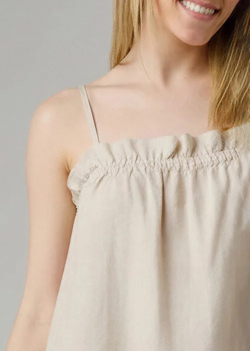 Wednesday’s Girl Beige Cotton Babydoll Elasticated Neck Strappy Mini Dress - 12 Image 3