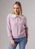Influence Purple Cotton Peter Pan Tie Ruffle Collar Long Sleeve Sweatshirt - 14 Image 1